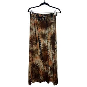 Windsor Orange Brown Tie Dye Foldover Maxi Skirt Fall Festival Hippie Boho